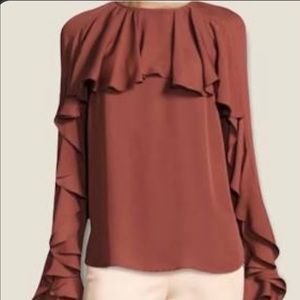 Veronica Beard Rust colored silk blouse with ruffles